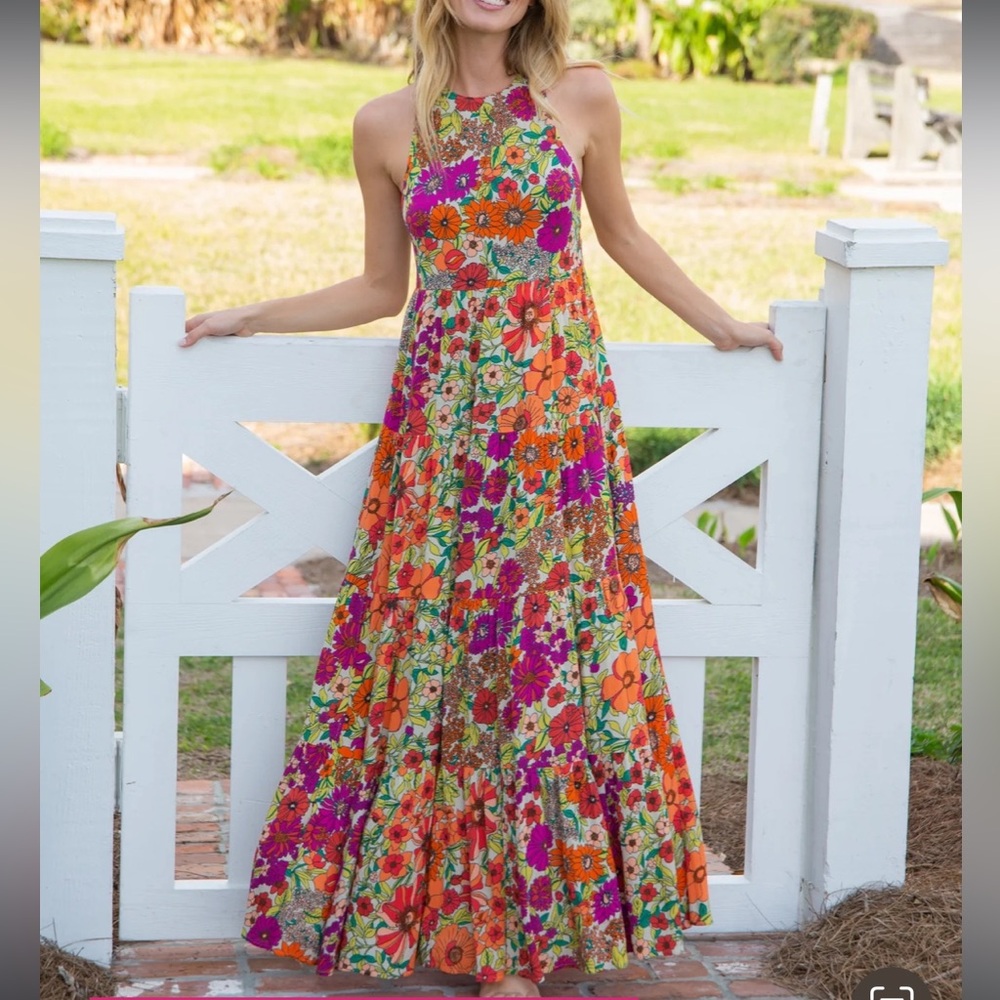 Natural Life Halle Printed Halter Maxi Dress - Fuchsia Floral